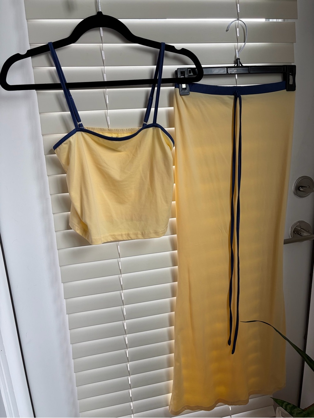Women's Yellow Two-Piece Set with Navy Trim